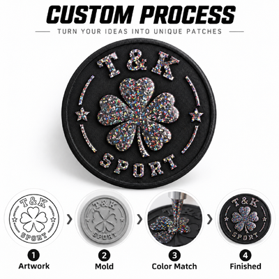 Custom Glitter PVC Sports Badges with Raised Details for Jackets Bags and Teamwear